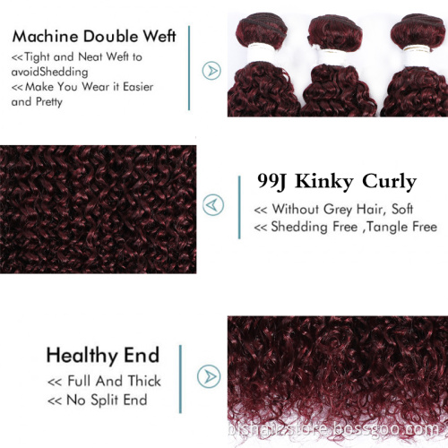 Top Quality 8A 9A 10A 99J Red Kinky Curly Bundles With Closure 4x4 Brazilian Human Hair Weave With Closure Remy Hair Extension